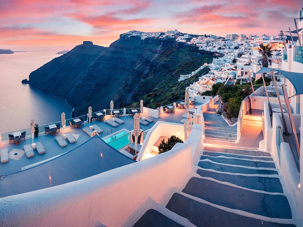Whitewashed village above the sea in Greece